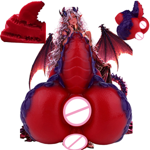 เครื่องช่วยสำเร็จความใคร่ชายแบบสองช่องทาง GEEBA Red Fantasy Dragon, ของเล่นทางเพศสำหรับผู้ชายทำจากซิลิโคนรูปทรงหางมังกรและช่องคลอดจำลอง, ออนาโฮล OEM - Product Image 1