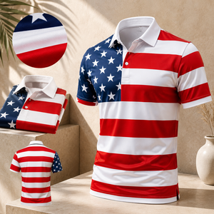 Polo de golf patriotique pour hommes, performance optimale, évacuation de l'humidité, extensible, décontracté, été, rouge, blanc, bleu, logo personnalisé - Product Image 2