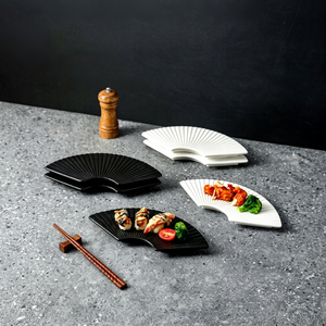 Fan Shaped <b>Ceramic</b> Sushi <b>Plate</b> Porcelain Dessert Serving Dish Irregular Tableware for Restaurant Party - Product Image 1