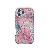 Coque de protection en cuir à grande fenêtre motif fleurs peintes à l'huile roses, nouveau style, compatible iPhone 17 Pro Max, 16, 14/15