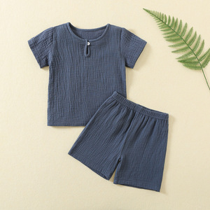 Baby Peuter Dubbellaags Mousseline Gaas Pyjama Set 2 Stuks Zomer Korte Mouw Top + Shorts Kinderen Homewear Nachtkleding Loungewear - Product Image 5