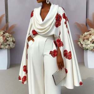 Conjunto de Dos Piezas para Mujer I-0571, Cuello Alto, Pantalones Anchos con Botones, Atuendo Sencillo, Primavera-Otoño, Manga Larga - Product Image 1