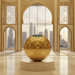 Specchio Moderno in Acciaio Inossidabile con Sfera Decorativa Dorata per Hotel di Lusso e Ingressi Architettonici - Product Image 3