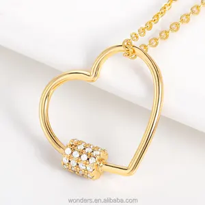 Dainty colar aberto com pingente, pingente de coração, zircônia cúbica, strass, joias, colares, ouro rosa, prata, cor dourado