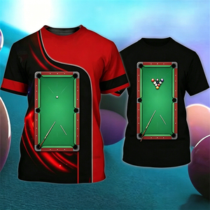 Camiseta Deportiva de Billar para Hombre S.Q.F, Roja y Negra, con Estampado Digital 3D, Estilo Vintage, 100% Algodón, Manga Corta, Transpirable - Product Image 4