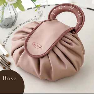 2023 Professional Artist's Lazy <b>Drawstring</b> <b>Pouch</b> Custom Logo Printed for Pink PU Makeup Bag With Zipper Closure Hot Item for - Product Image 2