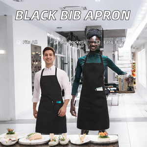 Custom Black Bib <b>Apron</b> 100% Polyester Adjustable Unisex <b>Chef</b> <b>Apron</b> with 2 Large Pockets for Restaurant Kitchen Cafe - Product Image 2
