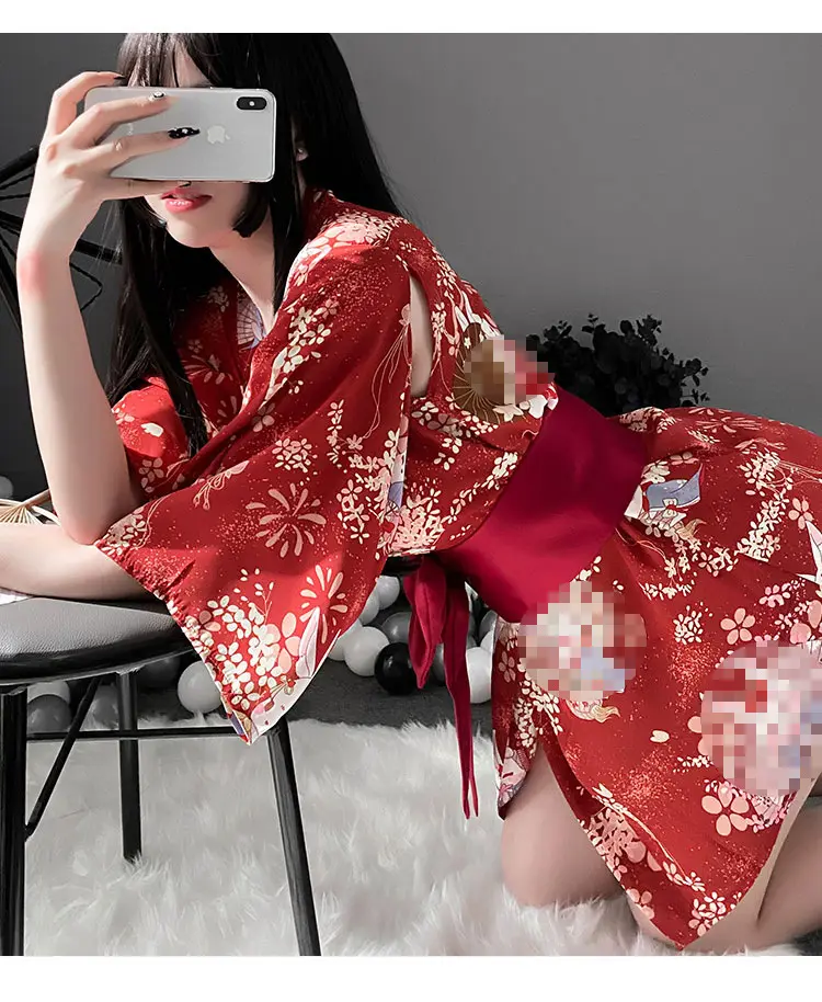Hot Sale Blumen druck Versuchung Sexy Satin Robe Japanischer Kimono Für Frauen
