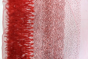 HY1339 <span class=keywords><strong>Tessuto</strong></span> in <span class=keywords><strong>Tulle</strong></span> <span class=keywords><strong>Rosso</strong></span> con Piume e Paillettes Lucide, Ricamo in Rete con Perline per Collezioni di Moda - Product Image 6