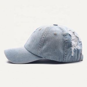 Wholesale Unisex 6-Panels Distressed Washed Sport <b>Cap</b> and Hat Women Men <b>Plain</b> Worn Out Cotton Denim Baseball <b>Caps</b> - Product Image 2