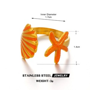 แหวนรูปปลาดาวสแตนเลสสตีลชุบทองเคลือบเงาสำหรับผู้หญิง แหวนนิ้วเปิดปรับขนาดได้ ลายสัตว์ทะเล ของขวัญเครื่องประดับชายหาด - Product Image 6