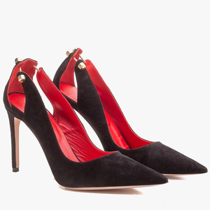 Zapatos de tacón de aguja de gamuza para mujer, talla grande 44, con decoración metálica, diseño recortado en la parte trasera, para pies anchos, ideales para la noche. - Product Image 4