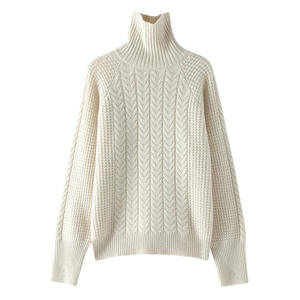 Nuevo diseño Dazy de punto de Cable al por mayor cuello alto suéter de 100% Cachemira de las mujeres - Product Image 5