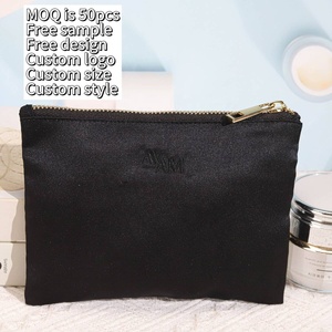 Promotion High Quality Black Satin Zipper <b>Makeup</b> Bag Custom Logo Printed Washup <b>Storage</b> Silk Satin Zipper <b>Makeup</b> Pouch - Product Image 1