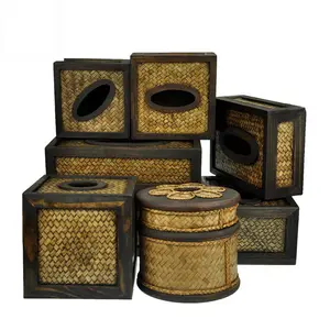 Kayu Solid kotak tisu bambu anyaman serbet kotak furniture kayu menggambar kotak