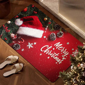 Alfombra de Baño con Estampado Navideño, Diseño de Gorro de Santa Rojo, Antideslizante, Rectangular, Absorbente, de Cuero, Novedosa, para Ducha - Product Image 2