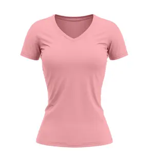 Оптовая продажа, женская футболка с V-образным вырезом, летняя облегающая Спортивная футболка для бега, женская футболка для бега, Быстросохнущий Топ для фитнеса с пользовательским логотипом