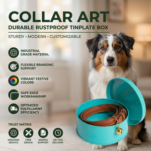 Robuster Industrieller Rostfreier Metallkanister Sichere Kantenverarbeitung Langlebiger Leder-Hundehalsband-Aufbewahrungsbehälter für Haustiere - Product Image 1