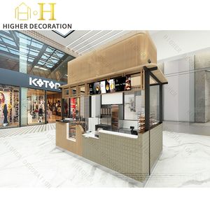 קיוסק קפה קפה משקה מודרני מקורה תצוגה של דלפק ראווה ריהוט עץ מזון נייד עץ לקניון הקניות - Product Image 4