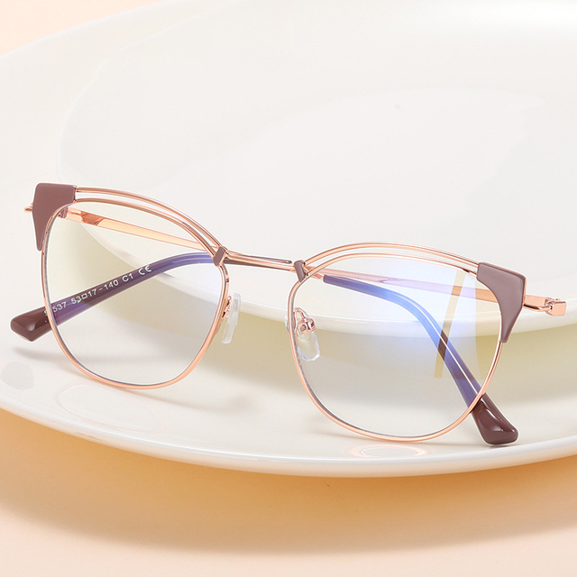 95537 Wholesale Eyewear 2026 Newest Cat Eye Metal Best Price Spectacle Frames Eyeglasses Women Anti-Blue Light Optical Frame