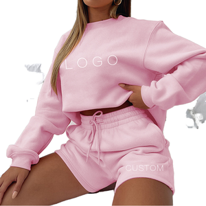 Vente Directe Usine Ensemble de Survêtement Décontracté 2 Pièces pour Femme avec Logo Personnalisé, <span class=keywords><strong>Sweat</strong></span>-shirt et Short, Commande en Gros de Vêtements Vierge <span class=keywords><strong>Pas</strong></span> Chers - Product Image 1