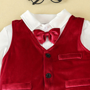 Ensemble de vêtements formels en velours vert foncé 3 pièces pour bébé garçon, pour tout-petits, anniversaire, Noël, mariage - Product Image 4