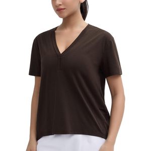 FOXA T-shirt de sport à manches courtes et col en V pour femme, coupe ample, respirant, haut de yoga - Product Image 6