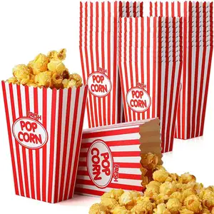 Vente en gros Boîte d'emballage en papier de fête jetable de qualité alimentaire avec impression personnalisée Popcorn Container