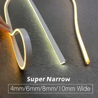 Ruban LED Néon en Silicone Étroit 4/6/8/10mm, Lampe Câble Flexible Étanche DC12V avec Diffuseur pour Armoire et Placard
