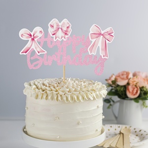 Decorazione per <span class=keywords><strong>Torta</strong></span> di Compleanno con Fiocco Rosa, Adatta per Decorare Torte di Compleanno per Ragazze - Product Image 1
