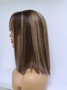 วิกผมตรงมีผมม้าสีน้ำตาลเข้มมีริ้วสีบลอนด์150% ผมมนุษย์มีความหนาแน่นสูงสีไฮไลท์ - Product Image 3