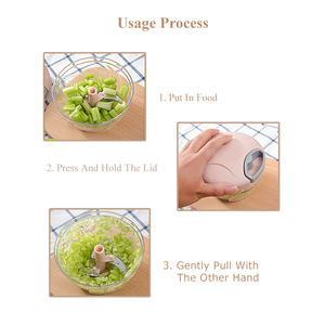 Processador de Alimentos Manual Multifuncional, Picador de Corda de 500/900ml, Liquidificador de Vegetais Livre de BPA para Preparação de Refeições - Product Image 3