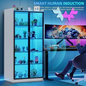 Modern White Wood <strong>Sideboard</strong> <strong>Display</strong> <strong>Cabinet</strong> 70x35x165 cm Smart Storage RGB 3 Colors Dimmable Hotel Use - Product Image 6