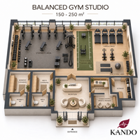 Plan d'équipement de studio de remise en forme compact et configurable pour l'entraînement fonctionnel de la force et les espaces de fitness commerciaux