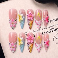 Faux ongles à presser en PMMA faits à la main 3D, courbés, à pointe longue, style stiletto français 3.0, ajustement sûr et sans effet liftant, couvrance totale, 10 pièces