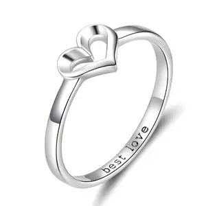 爱你的造型s925纯银戒指女式时尚简约白色镀金心形戒指