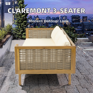 Canapé-lit moderne, durable et écologique 3 places avec accoudoirs en rotin (coussin beige) – Mobilier d'extérieur imprimé en 3D - Product Image 2