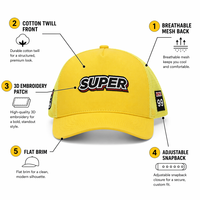 Casquette de camionneur ajustable à 6 panneaux en sergé de coton noir, style streetwear de luxe, avec broderie de logo personnalisé