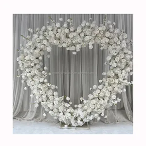 Iron Frame Decoration Artificial Flowers Arch Heart Shape White Flower Arch For Event Backdrop Decoration