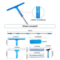 Nettoyeur de vitres télescopique multifonctionnel pour le nettoyage des vitres domestiques, ensemble de nettoyage avec tige en acier inoxydable