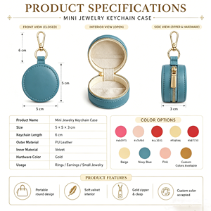 Hotsale Eco-friendly <b>Mini</b> Portable Zipper Keychain Round PU Rangement Bijoux Jewelry <b>Box</b> Velvet Lining Jewelry Packaging - Product Image 1