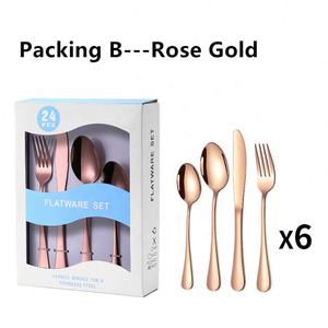 Vente en gros 24 pièces de luxe en acier inoxydable couteau cuillère et fourchette ensembles de couverts en vrac argenterie or ensemble de couverts pour mariage hôtel - Product Image 5