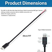 Kabel Pigtail USB Type C Male 24AWG, Kabel USB C Tunggal ke 2 Pin dengan Ujung Terbuka untuk Instalasi Peralatan USB-C DIY