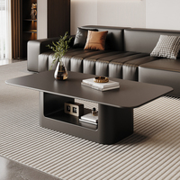 Table basse rectangulaire en dalle de pierre pour salon, style italien moderne, sensation de luxe léger, petite table de bureau noire haut de gamme