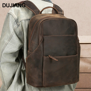 Dujiang Genuine Leather <b>Backpack</b> <b>Large</b> Capacity Laptop Compartment Unisex Business Travel Bag - Product Image 2