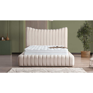 <span class=keywords><strong>Lit</strong></span> capitonné moderne de luxe en chêne, tissu <span class=keywords><strong>velours</strong></span> <span class=keywords><strong>beige</strong></span>, avec sommier souple, idéal pour chambre, hôtel, maison - Grande Vente - Product Image 4