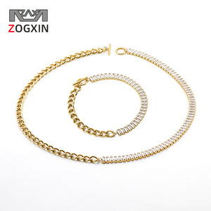 Zogxin Necklace And <b>Bracelet</b> <b>Set</b> 18K Gold Stainless Steel Diamond Jewelry For Women Party Fashion Jewelry <b>Set</b> - Product Image 1