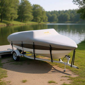 Funda para barco Vevor de 20' 24' impermeable, de calidad marina, en PU Oxford, para embarcaciones de pesca con casco en V o triplicado, color gris. - Product Image 2