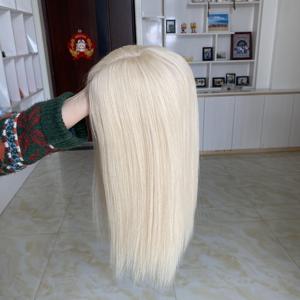 YF-2408 60 #   Toupet en cheveux humains vierges russes, lisses, blonds, avec base mono, densité 150%, 9x9 - Product Image 5
