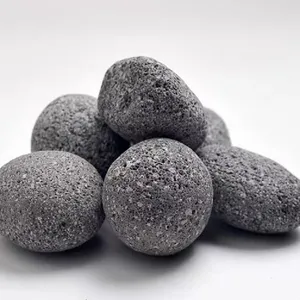 圆形黑色熔岩石球玄武岩火山石球装饰